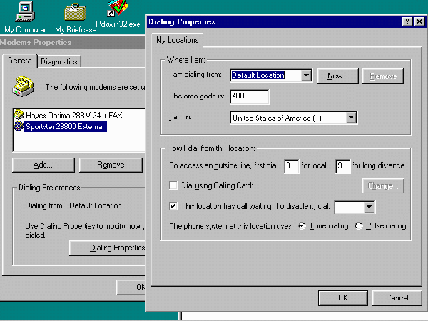 Windows 95 Dialer Configuration